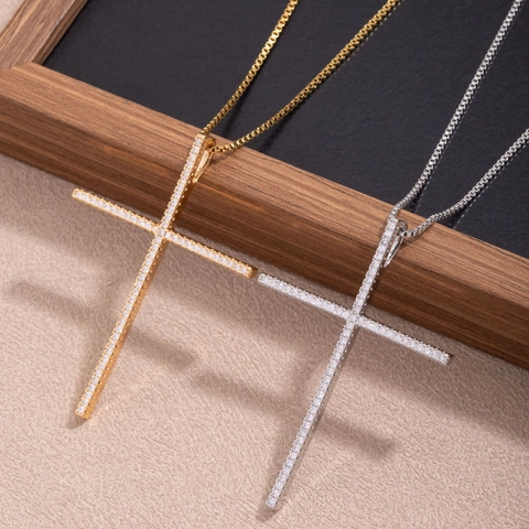 Collana Con Pendente a Croce in Zirconia Minimalista di Lusso Leggero Per Donna Lega Rame Catena Veneziana Intarsiato Gioielli