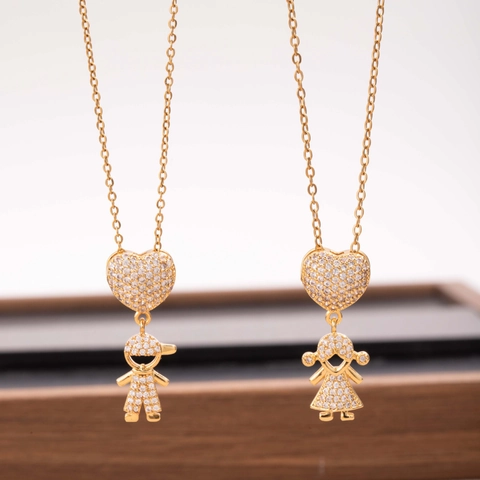 Süße Herz Junge Mädchen Anhänger Halskette Zirkonia Eingelegt Vergoldet Kupfer Modeschmuck Für Damen Kinder Geschenk