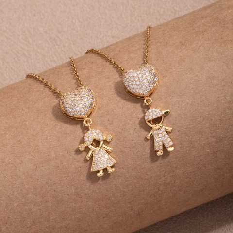 Süße Herz Junge Mädchen Anhänger Halskette Zirkonia Eingelegt Vergoldet Kupfer Modeschmuck Für Damen Kinder Geschenk