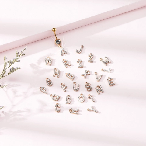 Gold Stainless Steel Zirconia Initial Letter Belly Piercing Ring Sexy Rhinestone Body Jewelry For Women Beach Decoration