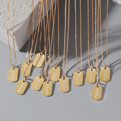 Μινιμαλιστικό Κολιέ Dog Tag από Ανοξείδωτο Ατσάλι για Άνδρες Γυναίκες Μενταγιόν με Προσαρμοσμένο Όνομα Αλυσίδα Box Κοσμήματα Δώρο