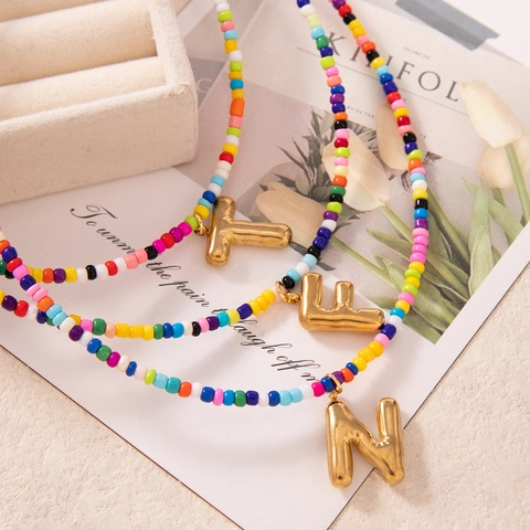 Collana Con Pendente Lettera In Perline Colorate Fatta A Mano Per Donna In Acciaio Inossidabile Girocollo Iniziale Placcato Oro Gioielli Boho Da Spiaggia