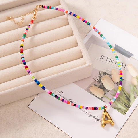 Collana Con Pendente Lettera In Perline Colorate Fatta A Mano Per Donna In Acciaio Inossidabile Girocollo Iniziale Placcato Oro Gioielli Boho Da Spiaggia