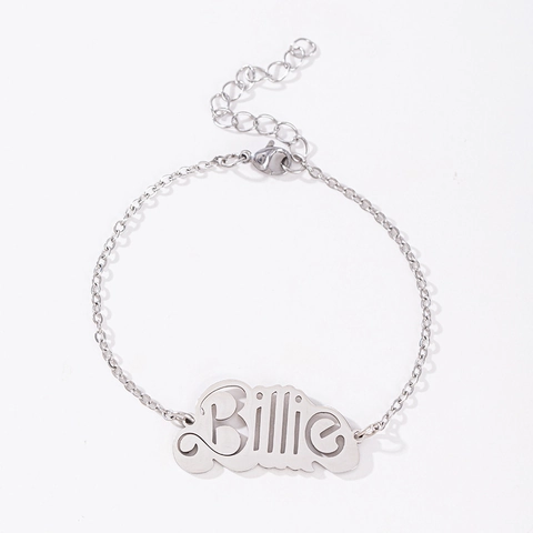 Elegante Bracciale in Acciaio Inossidabile con Nome Billie per Donna Minimalista Hip Hop Lucido Ciondolo Lettera Catena a Maglie Gioielli