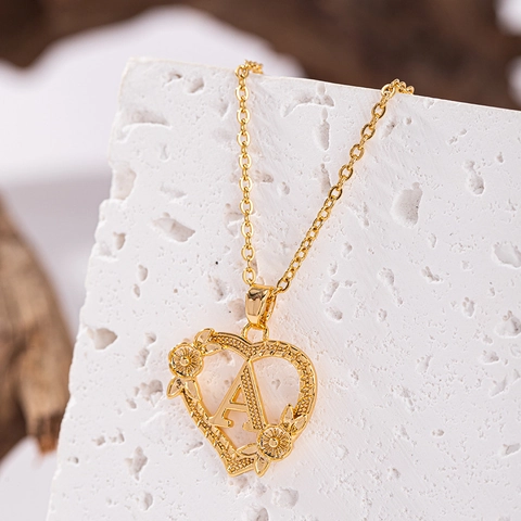 Moda Collana Con Pendente a Cuore Iniziale In Rame Per Donna Lusso Strass Floreale Collana Iniziale Gioielli Regalo