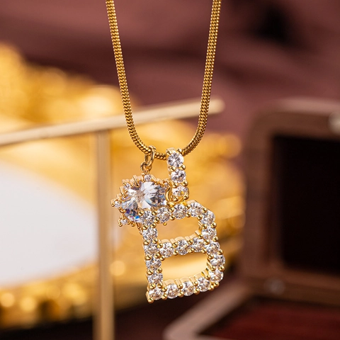 Mode Luxus Kupfer Zirkonia Initial Buchstabe Anhänger Halskette Schlangenknochenkette Schmuck Für Damen Alphabet Halsketten Accessoire