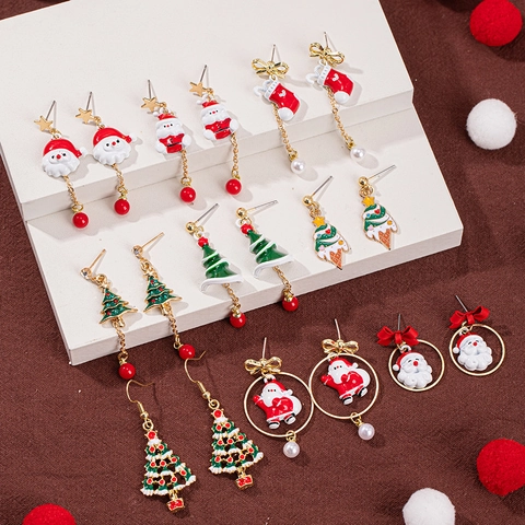 Orecchini di Natale in Lega di Smalto per Donna Simpatico Babbo Natale Pupazzo di Neve Omino di Pan di Zenzero Gioielli per Feste Orecchini Decorativi