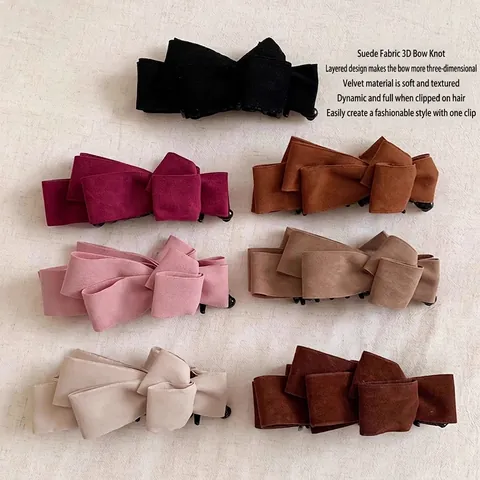 Clip de Plátano con Lazo de Gamuza de Múltiples Capas para Mujer Accesorio Elegante para el Cabello Color Sólido Otoño Invierno