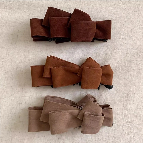 Clip de Plátano con Lazo de Gamuza de Múltiples Capas para Mujer Accesorio Elegante para el Cabello Color Sólido Otoño Invierno