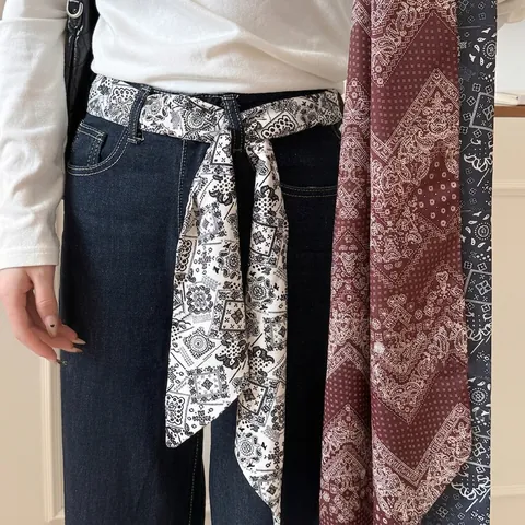 Cintura a Sciarpa con Stampa Paisley Retro per Donna Corda a Vita in Nastro Lungo Foulard in Raso Bohemien Accessorio Decorativo