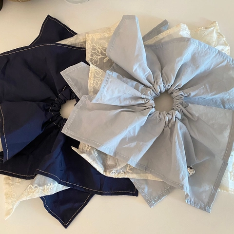 Französischer Stil Große Scrunchie Für Damen Stoff Spitze Stickerei Blumen Haarreif Mit Herzanhänger Süß Haarschmuck