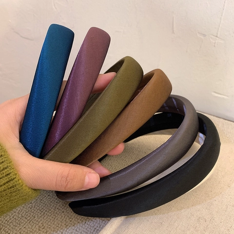 Diadema Acolchada de Satén Francés Vintage Para Mujer Parte Superior Alta Simple Color Sólido Banda Ancha Elegantes Accesorios Pelo