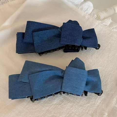 Molletta a Banana in Tessuto Denim Retrò Coreano Con Fiocco Elegante Fermaglio per Capelli a Coda di Cavallo Donna