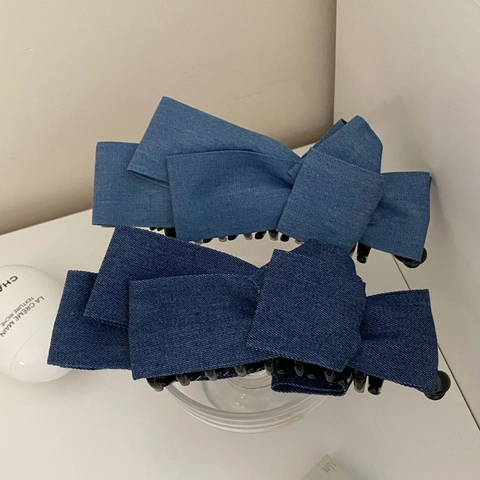 Molletta a Banana in Tessuto Denim Retrò Coreano Con Fiocco Elegante Fermaglio per Capelli a Coda di Cavallo Donna