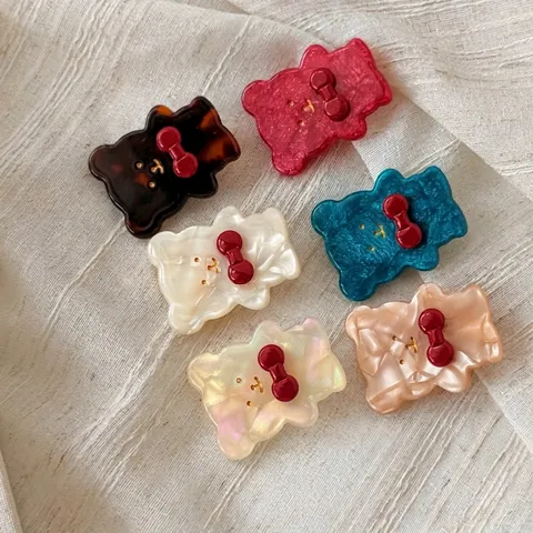 Cute Cartoon Bear Bow Hair Clip Acetate Duckbill Clip Handmade Sweet Fairy Bangs Side Clip Hair Accessories For Women Girls