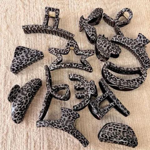 Molletta per Capelli Con Stampa Leopardata Resina Grigio Vintage Modello Animale Clip per Donna Ragazze Accessori per Capelli