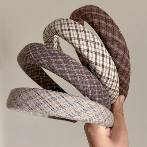 Retro Kariert Gepolstertes Schwamm Stirnband Für Damen Koreanischer Stil Stoff Breit Haarring Akademie Herbst Haarschmuck