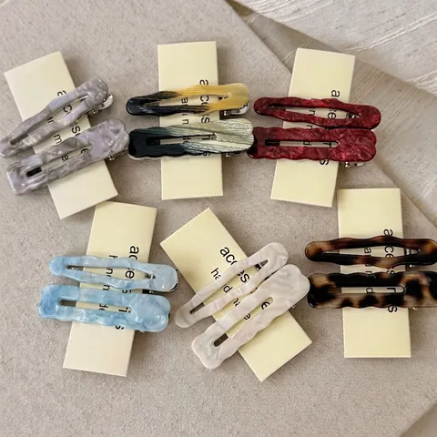 Vintage Acetate Wavy Edge Hair Clips Marble Pattern Duckbill Clip Versatile Side Fringe Handmade Korean Hair Accessories