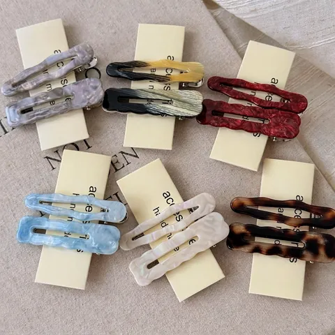 Vintage Acetate Wavy Edge Hair Clips Marble Pattern Duckbill Clip Versatile Side Fringe Handmade Korean Hair Accessories