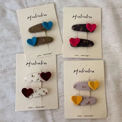 Handmade Sweet Fairy Style Floral Fabric Hair Clips With Velvet Heart Korean Trendy Women Girls Fashion Hair Accessories