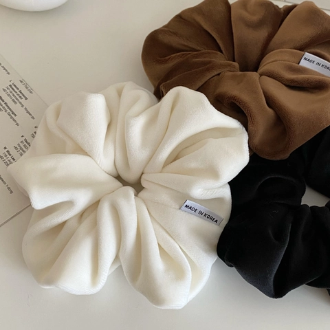 Korean Style Soft Cotton Velvet Large Scrunchies High Elastic Hair Ties Solid Color Hair Accessories Women Daily Use