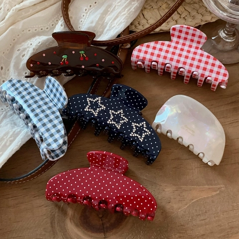 Strass Stern Punktmuster Haarklammer Französischer Vintage Gingham Haargreifer Für Damen Elegante Süße Haar Accessoires