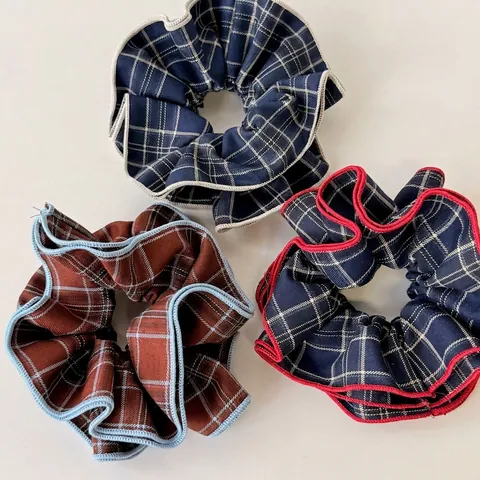 Korean Style Vintage British Plaid Fabric Scrunchies Contrast Color Piping Elastic Large Hair Bands For Women Hair Accessories