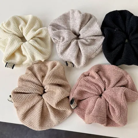 Autumn Winter Knit Wool Scrunchies Elastic Hair Tie Solid Color Ribbed Fabric Hair Band Simple Hair Accessories For Women