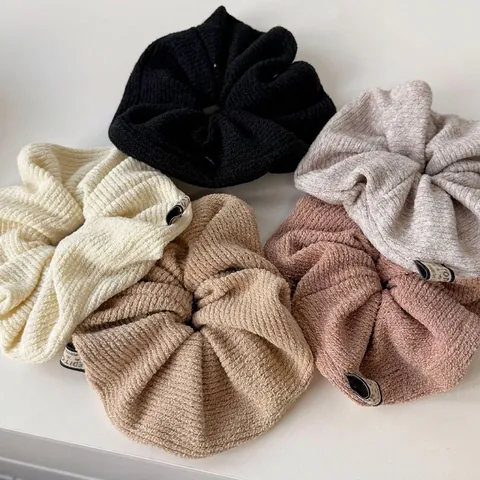 Autumn Winter Knit Wool Scrunchies Elastic Hair Tie Solid Color Ribbed Fabric Hair Band Simple Hair Accessories For Women