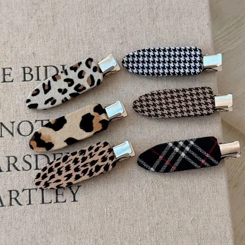 Fermaglio per Capelli in Lega Rivestito in Tessuto Leopardato Pied de Poule per Donna Vintage Senza Cuciture Styling Frangia