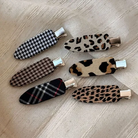 Fermaglio per Capelli in Lega Rivestito in Tessuto Leopardato Pied de Poule per Donna Vintage Senza Cuciture Styling Frangia