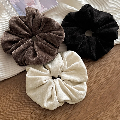 Large Solid Color Velvet Scrunchie For Women Korean Style Simple Hair Tie For Bun Soft Elastic Hair Rope Hair Accessories