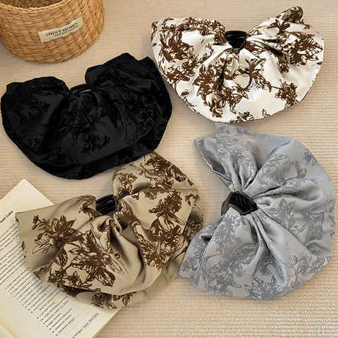 Pinza per Capelli a Fiocco in Raso con Stampa Floreale Vintage Francese Grande Accessorio per Capelli Elegante Donna