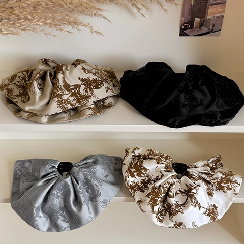 Pinza per Capelli a Fiocco in Raso con Stampa Floreale Vintage Francese Grande Accessorio per Capelli Elegante Donna