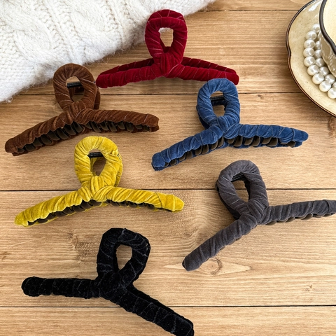 Pinza para el Pelo Vintage de Terciopelo Trenzado Color Sólido Mate para Mujer Accesorios para el Cabello Otoño Invierno