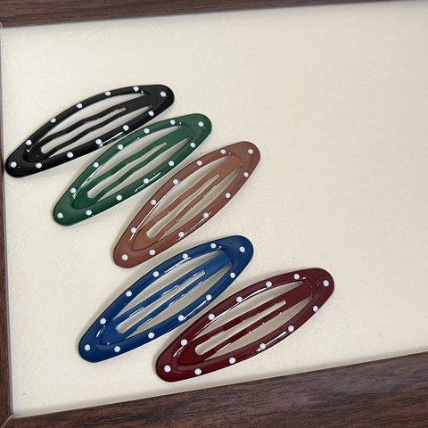 Vintage Polka Dot Snap Haarspangen Lackiertes Metall Oval BB Clips Retro Süße Haarnadeln Koreanischer Stil Kopfschmuck Für Damen Täglich Haarschmuck