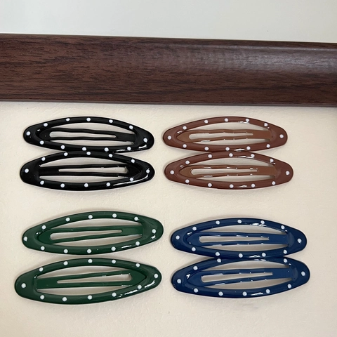 Vintage Polka Dot Snap Haarspangen Lackiertes Metall Oval BB Clips Retro Süße Haarnadeln Koreanischer Stil Kopfschmuck Für Damen Täglich Haarschmuck