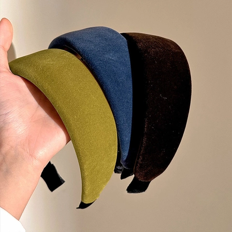 Vintage Wide Velvet Hairband Elegant Thickened Puffy Headband High Cranial Top French Style Solid Color Hair Accessories