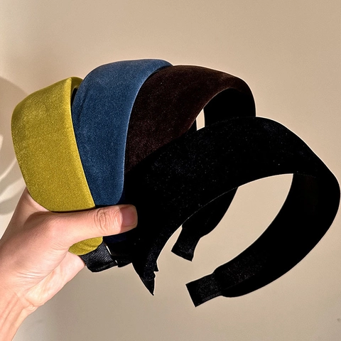 Vintage Wide Velvet Hairband Elegant Thickened Puffy Headband High Cranial Top French Style Solid Color Hair Accessories