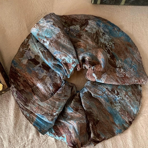 Vintage Korean Style Oversized Fabric Scrunchies Abstract Ink Pattern Elegant Elastic Hair Ties For Women Hair Accessories