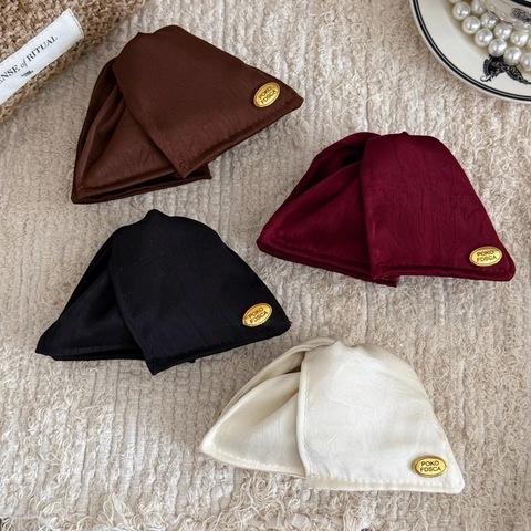 French Style Satin Fabric Hair Claw Clip With Gold Brand Tag Shell Shape Shark Clip Elegant Hair Accessory For Women Daily
