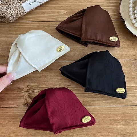 French Style Satin Fabric Hair Claw Clip With Gold Brand Tag Shell Shape Shark Clip Elegant Hair Accessory For Women Daily
