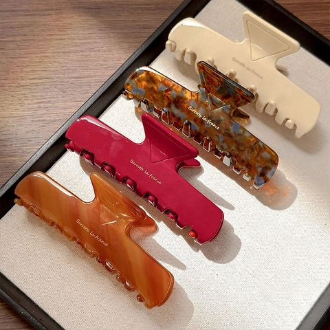 Pinzas Para El Cabello Rectangulares De Acetato Estilo Francés Minimalista Pinza De Tiburón Carey Para Mujer Accesorios Elegantes