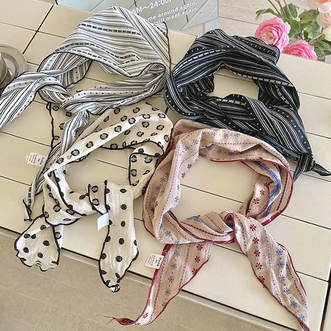 Sciarpa Sottile Vintage Retrò a Righe con Stampa Floreale da Donna Fascia per Capelli Decorativa Leggera Cravatta a Collo Moda per Viaggio Quotidiano