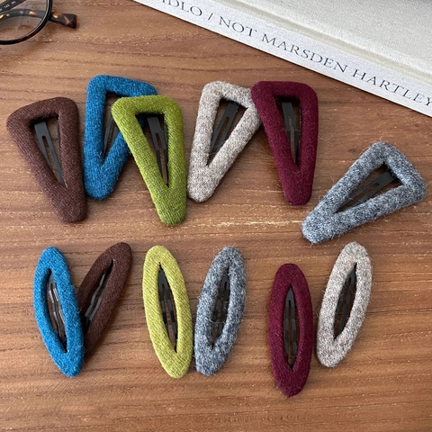Damen Wollstoff Umwickelt BB Haarspangen Vintage Gestrickte Dreieck Oval Snap Haarspangen Herbst Winter Täglich Haarschmuck