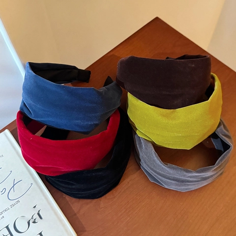 Diadema de Terciopelo Ancha Vintage Francés para Mujer Color Sólido Aro de Pelo Accesorios Elegantes para el Lavado Diario