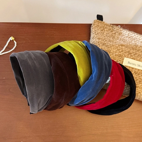 Diadema de Terciopelo Ancha Vintage Francés para Mujer Color Sólido Aro de Pelo Accesorios Elegantes para el Lavado Diario