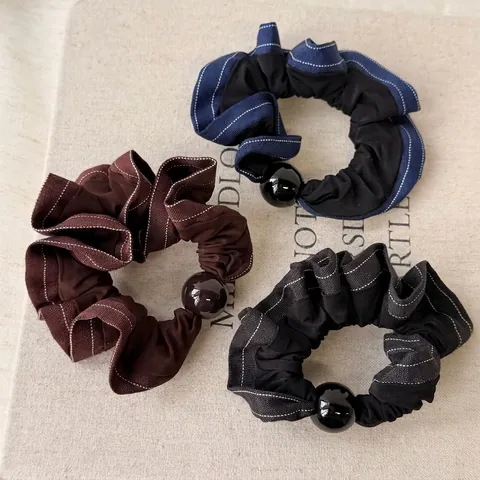 Coletero Plisado Francés Alta Elasticidad Cuerda Para El Pelo Con Perla Artificial Costuras En Contraste Accesorios Para El Pelo Mujer