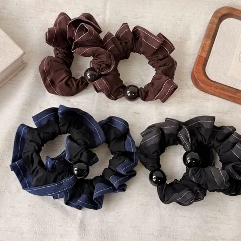 Coletero Plisado Francés Alta Elasticidad Cuerda Para El Pelo Con Perla Artificial Costuras En Contraste Accesorios Para El Pelo Mujer