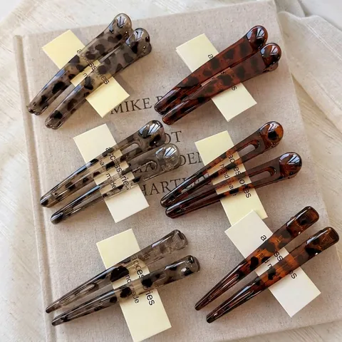 Vintage Leopard Print Resin Duckbill Hair Clips For Women Minimalist Animal Pattern Side Slide Hairpin Handmade Retro Hair Accessories